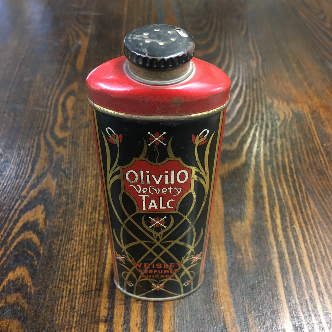 Old, Olivilo Velvety Tale PERFUME Tin, Wrisley, Chicago, Contains Powder - TheBoxSF