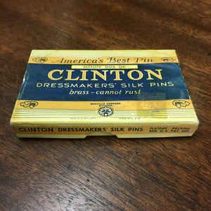 Box of CLINTON Dressmakers SILK Pins, Brass, America - TheBoxSF