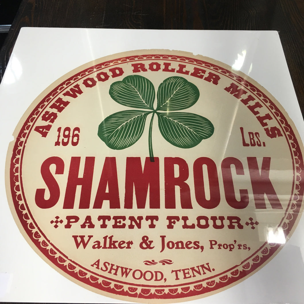 Old Vintage, SHAMROCK FLOUR Barrel Label, Ashwood Roller Mills, Walker & Jones - TheBoxSF