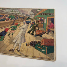 Load image into Gallery viewer, 1920&#39;s Children&#39;s J.W. SPEAR TRAIN STATION GAME BOARD, &quot;Right Away,&quot; Railroad