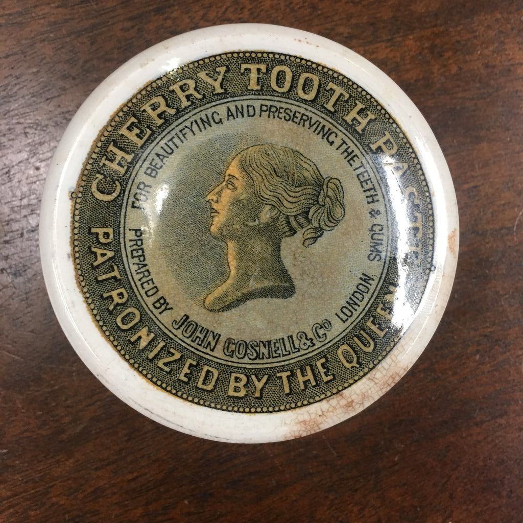 レア　イギリスアンティーク　tooth past Antique Victorian Green, Cherry TOOTH PASTE Croc Container, Dental