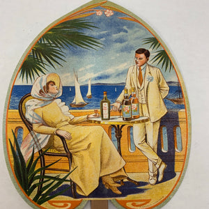 Edwardian French Advertising FAN, Man and Woman Drinking || Le Rhum Augustin