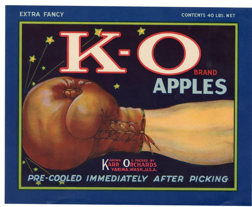 Vintage, Unused K-O Brand Apple Fruit Crate Label || Yakima, Washington