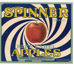 Vintage, Unused SPINNER Brand Apple Fruit Crate Label || Yakima, Washington