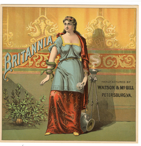 BRITANNIA TOBACCO Caddy Label, WATSON & McGill, Old, Vintage - TheBoxSF
