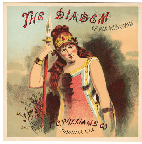 The Diadem of Old Virginia TOBACCO Caddy Label || T.C. Williams Co. Old, Vintage - The BoxSF