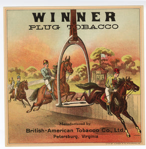WINNER Plug Caddy Crate Label, Old || British-American Co., Vintage, Horses - TheBoxSF