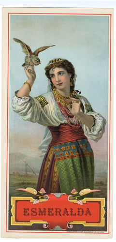 ESMERALDA Caddy Crate Label || Heppenheimer & Muarer Lithograph, Girl with Bird, Old, Vintage