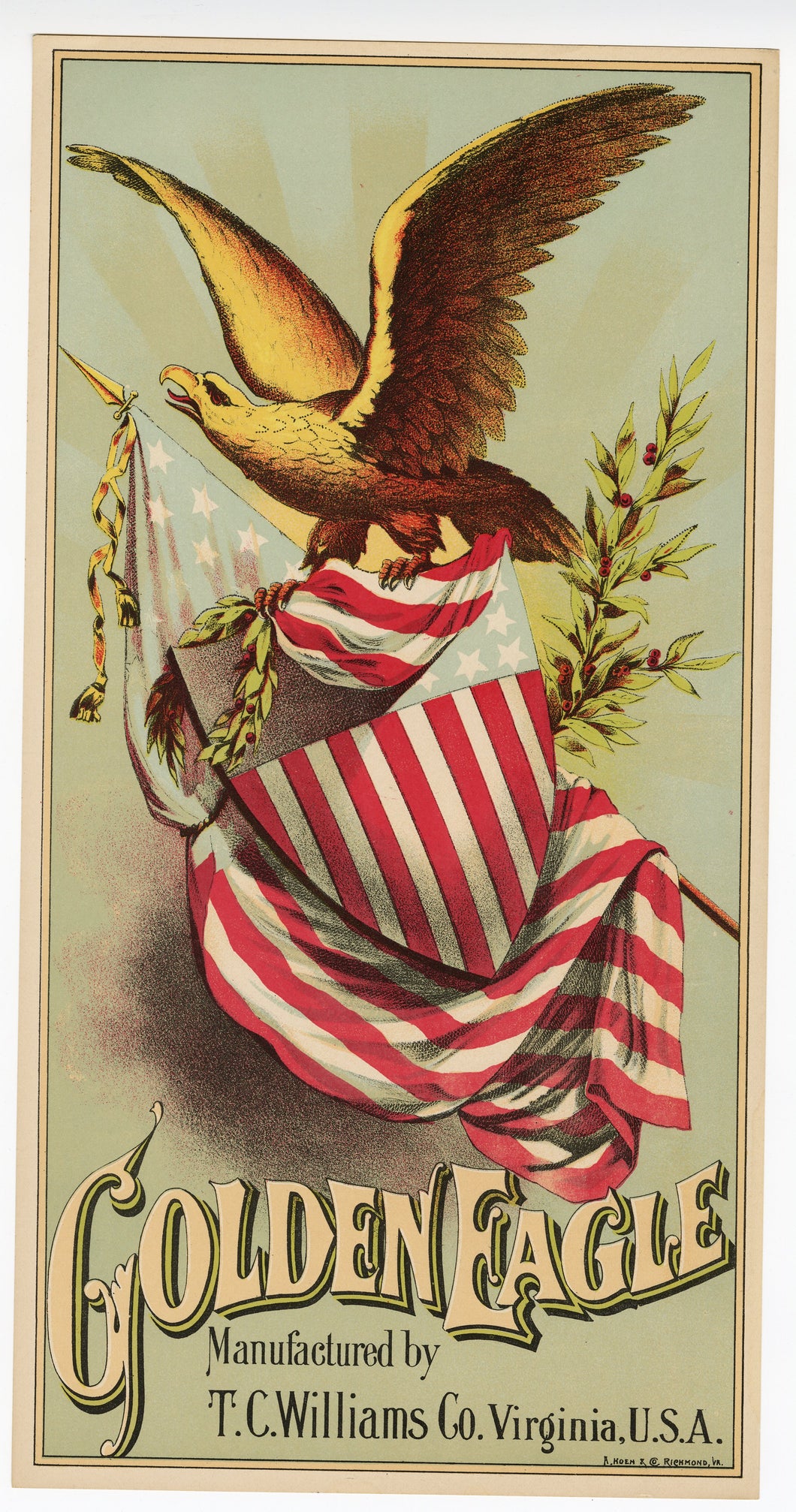 AMERICA GOLDEN EAGLE Caddy Label || T.C. Williams Co., Old, Vintage