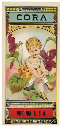 CORA CADDY CRATE LABEL || Illustration of Baby Amongst Flowers, Antique, Virginia - TheBoxSF