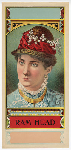 RAM HEAD Long Caddy Crate Label || The Calvert Lith Co. Portrait of Woman, Antique