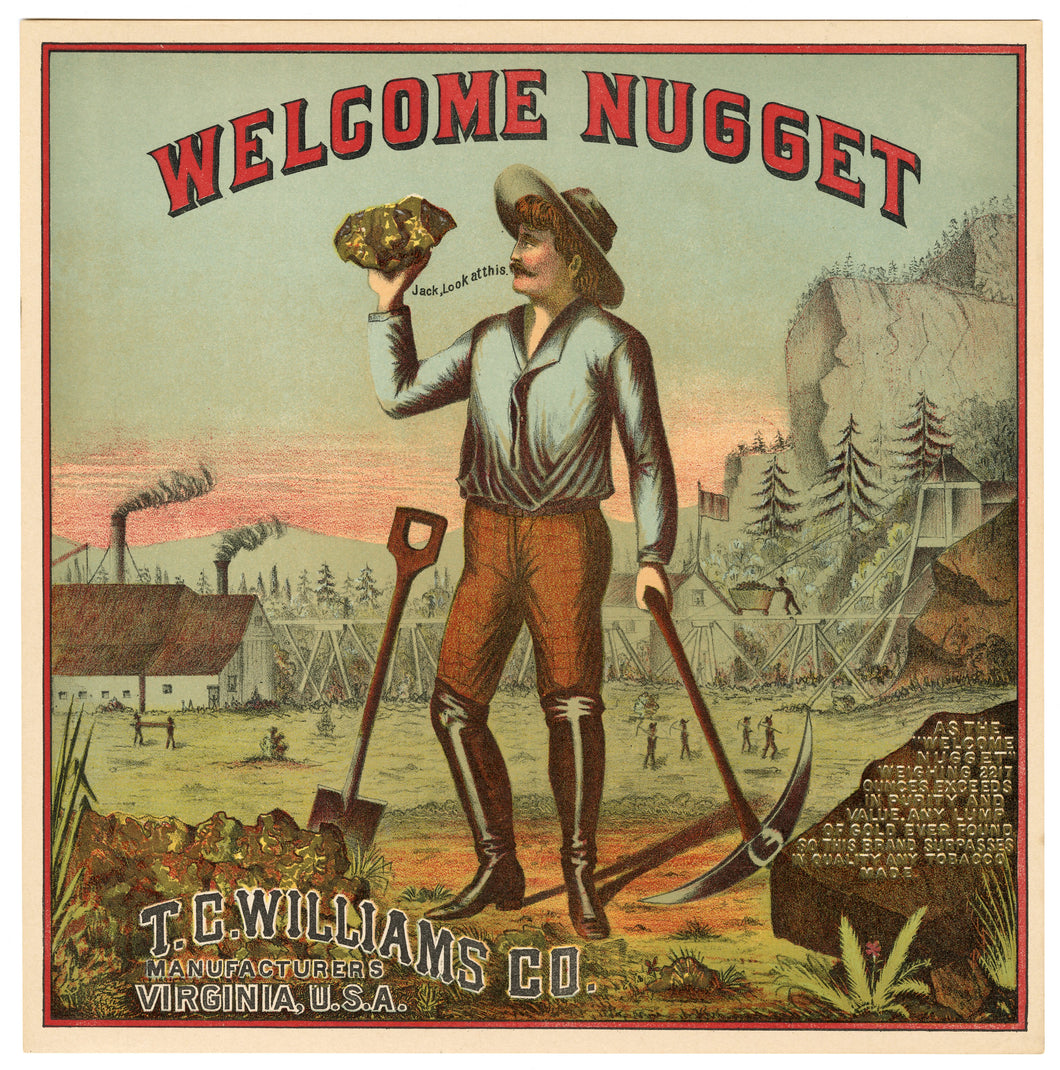 WELCOME NUGGET Caddy Crate Label || T.C Williams Co., Old, Vintage