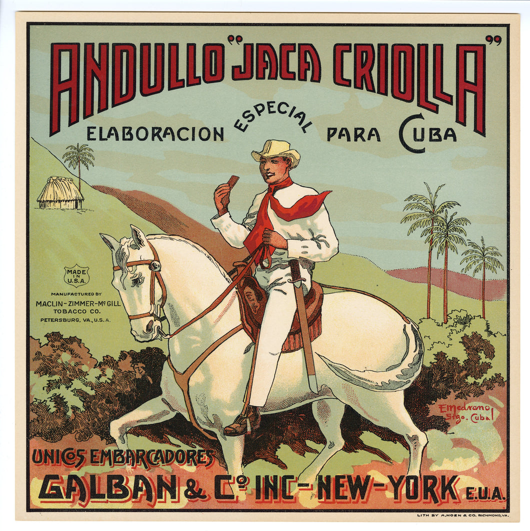 ANDULLO JACA CRIOLLA, CUBA Caddy Label || Galban & Co., New York, Unicos Embarcadores, Made Specially for Cuba, Antique - TheBoxSF