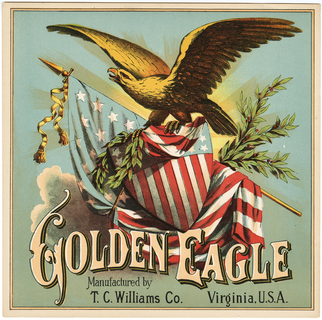 GOLDEN EAGLE, Caddy Crate Label, AMERICA, || T.C. Williams Co., Virginia, Antique