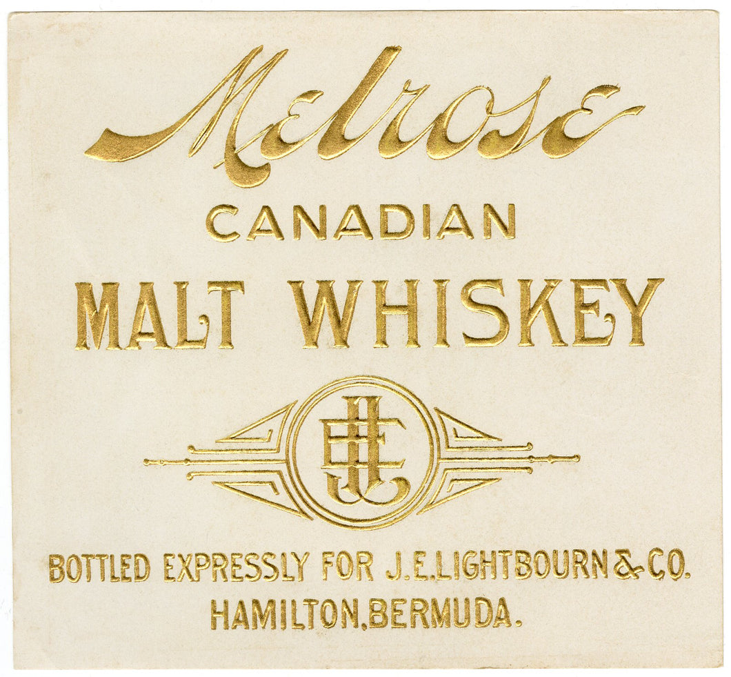 MELROSE Canadian Malt WHISKEY Label || J.E. Lightsbourn & Co., Bermuda, Vintage - TheBoxSF
