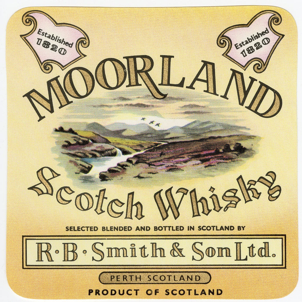 MOORLAND SCOTCH WHISKEY Label || R.B. Smith & Son, Scotland, Vintage - TheBoxSF