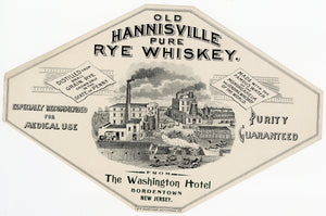 OLD HANNISVILLE Pure RYE WHISKEY Label || Bordertown, New Jersey, Vintage - TheBoxSF