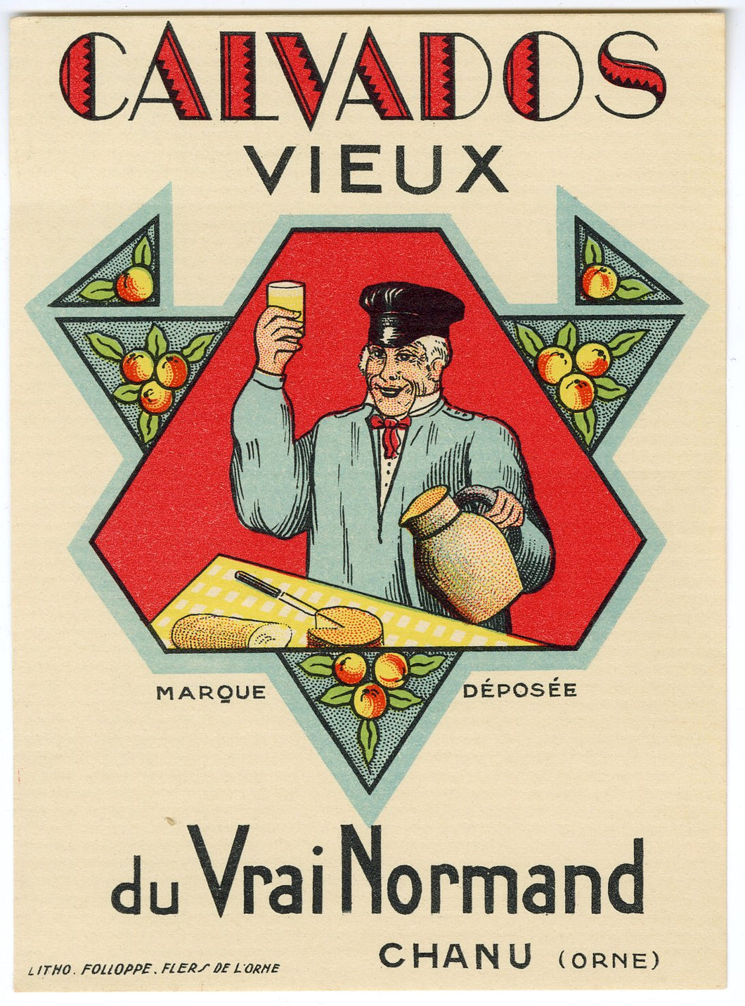 Antique, Unused, French CALVADOS VIEUX LABEL, Hard Cider, Normandy