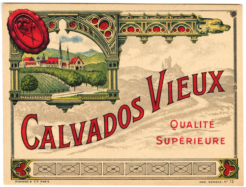 Antique, Unused, French CALVADOS VIEUX LABEL, Hard Cider, Castle