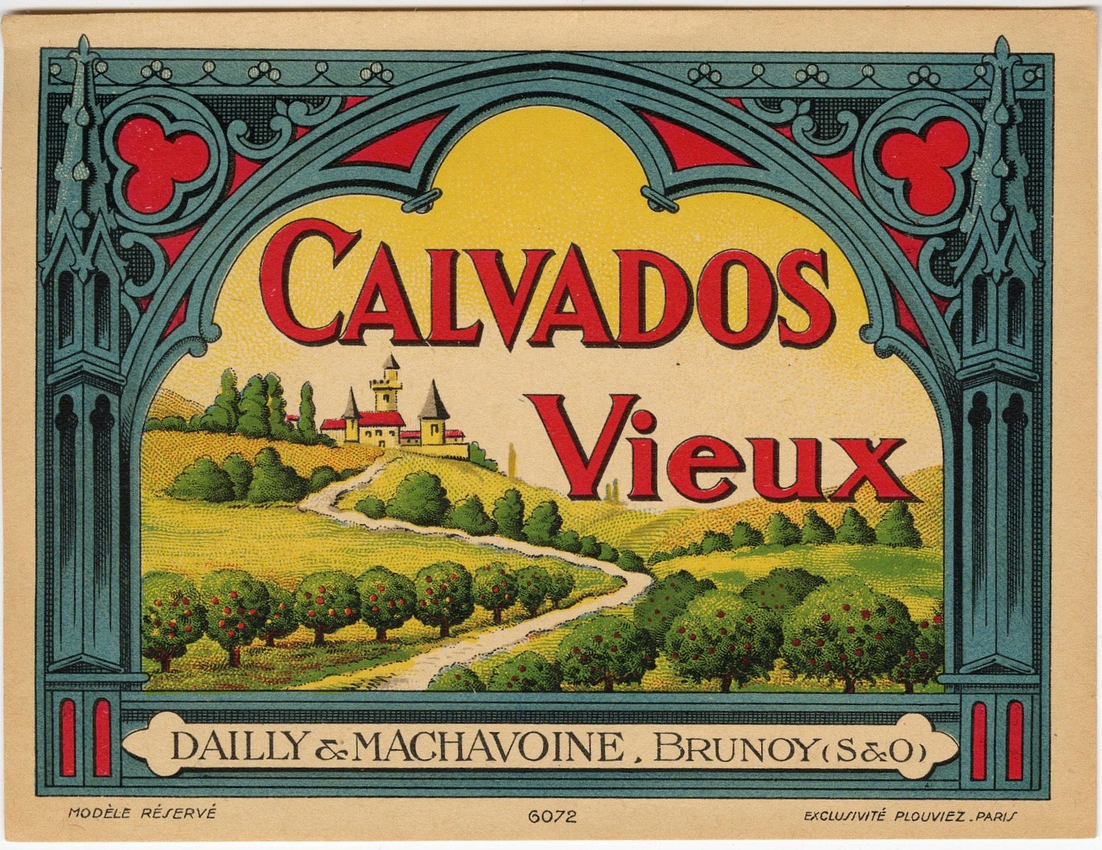 Antique, Unused, French CALVADOS VIEUX LABEL, Hard Cider, Castle