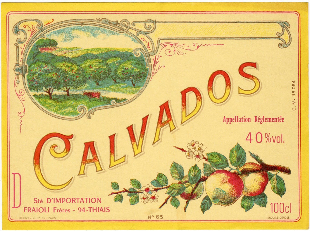 Antique, Unused, French CALVADOS LABEL, Hard Apple Cider, Orchard