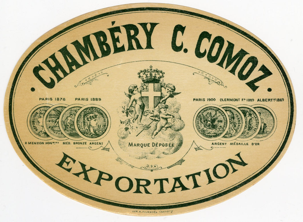Antique, Unused, French CHAMBERY C. COMOZ VERMOUTH LABEL, Exportation