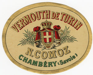 Antique, Unused, French VERMOUTH DE TURIN LABEL, Chambery, Alcohol