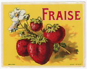 Antique, Unused French Fraise, Alcohol Label Strawberries