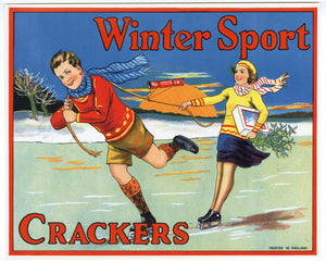 Antique, Unused WINTER SPORT CRACKER LABEL ONLY, Batger Firecrackers