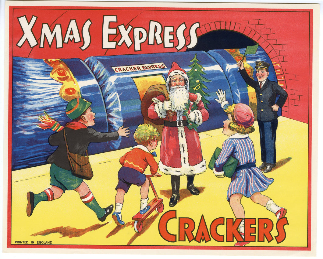 Antique, Unused XMAS EXPRESS Firecracker LABEL ONLY, Batger, Santa, Christmas