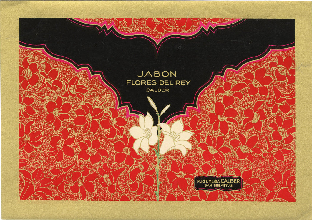 Vintage, Unused, Spanish Art Deco FLORES DEL REY Soap Box Label SET of Two
