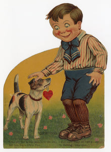 Antique German MECHANICAL "Lucky Dog" VALENTINE || Young Boy and Dog