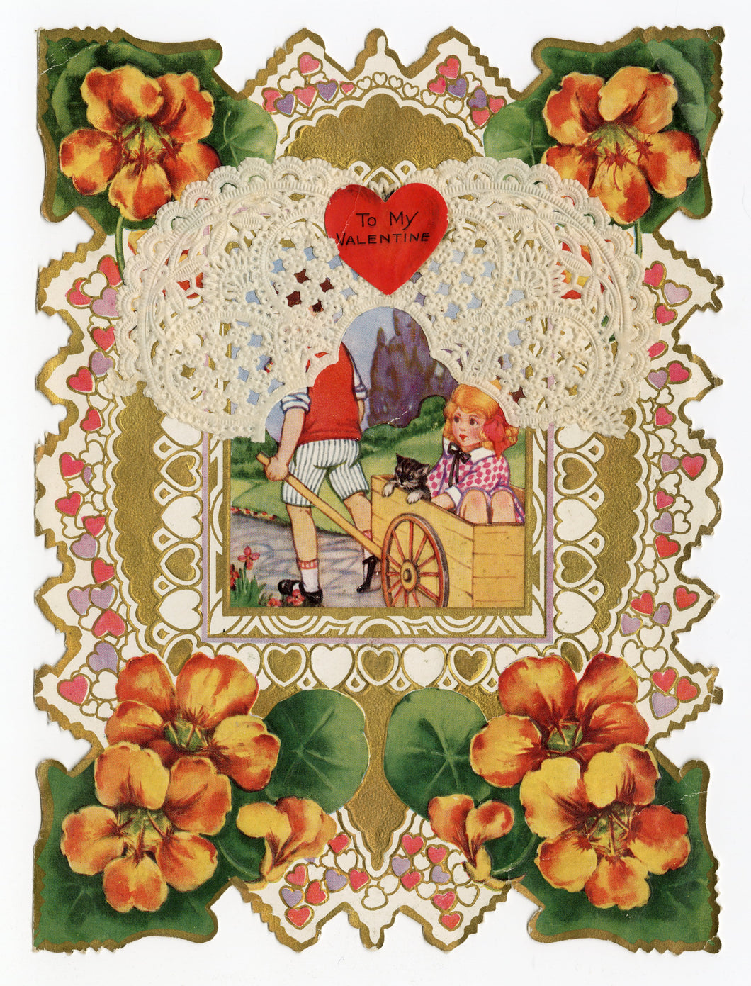 Antique 1920's Layered Paper VALENTINE Card || Die-Cut with Dollies