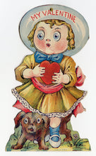 Load image into Gallery viewer, Antique MECHANICAL 1920&#39;s VALENTINE || Big Eyed Child with Nervous Dog