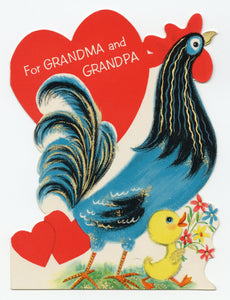 Vintage 1960's VALENTINE Card "For Grandma and Grandpa" || Rooster and Chick