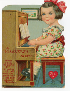 Antique MECHANICAL 1920's VALENTINE, Piano Playing Girl  || "Valentine's Song"