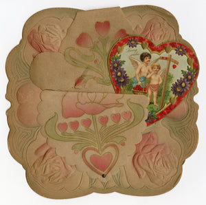 Antique 1910's Paper VALENTINE, Art Nouveau Design || "Loving Wishes"