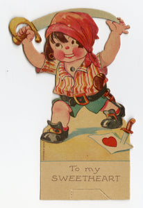 Antique MECHANICAL 1920's VALENTINE, Pirate Boy with Sword || "To my Sweetheart"