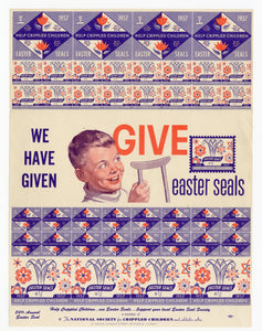 1957 Help Crippled Children EASTER SEALS, Poster Stamps || Unused Sheet