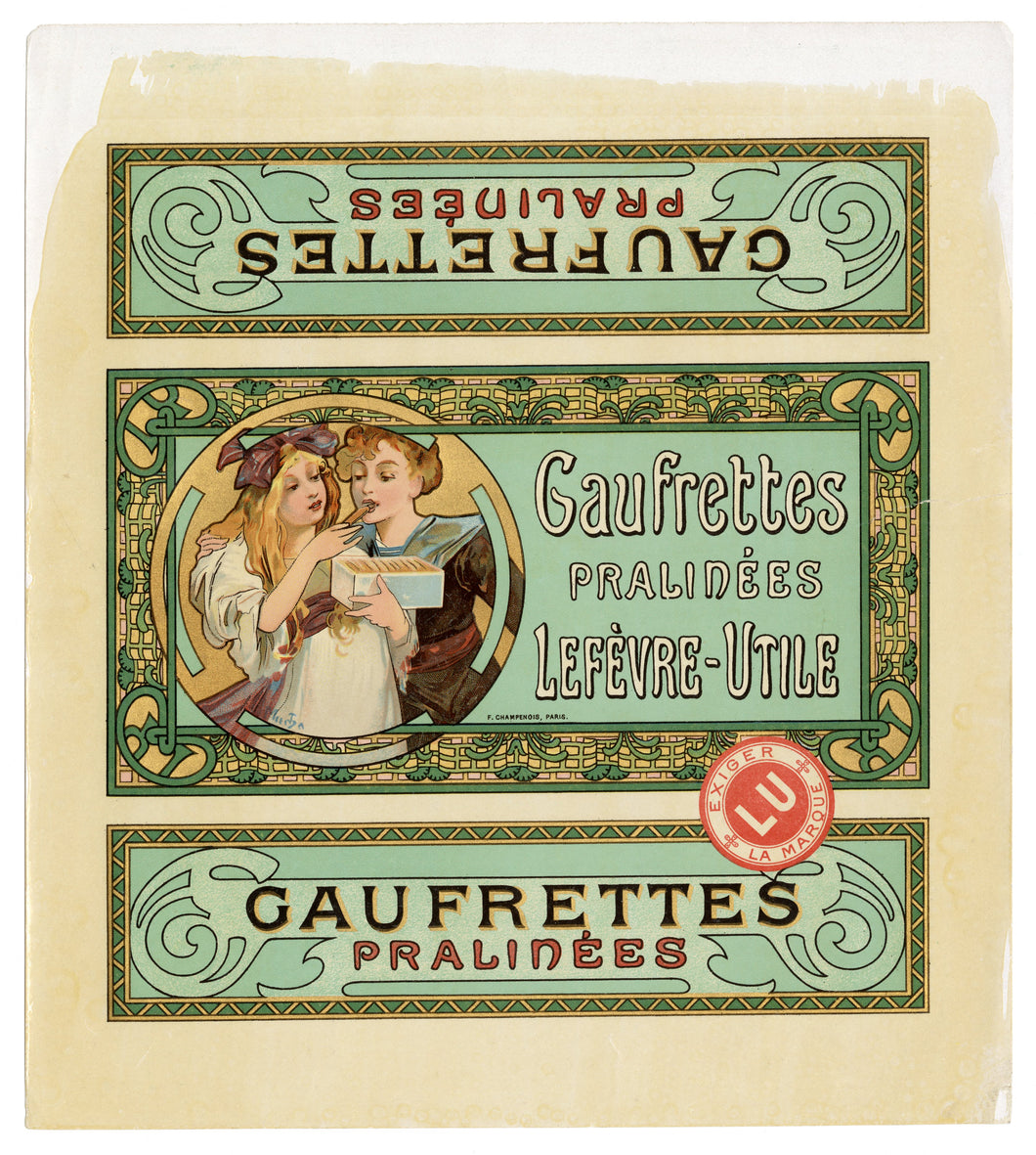 Rare ART NOUVEAU Lefevre-Utile Biscuit Label Illustrated by MUCHA