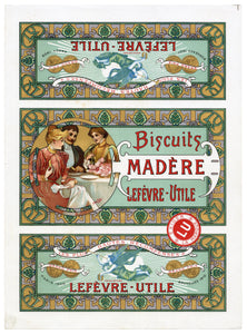 Rare Art Nouveau Lefevre-Utile Biscuits Madere Label Illustrated by Alphonse Mucha