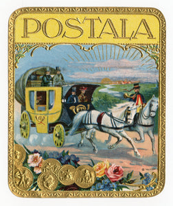 Antique Unused Gold, Embossed Postala Tobacco, Cigar Label, Carriage