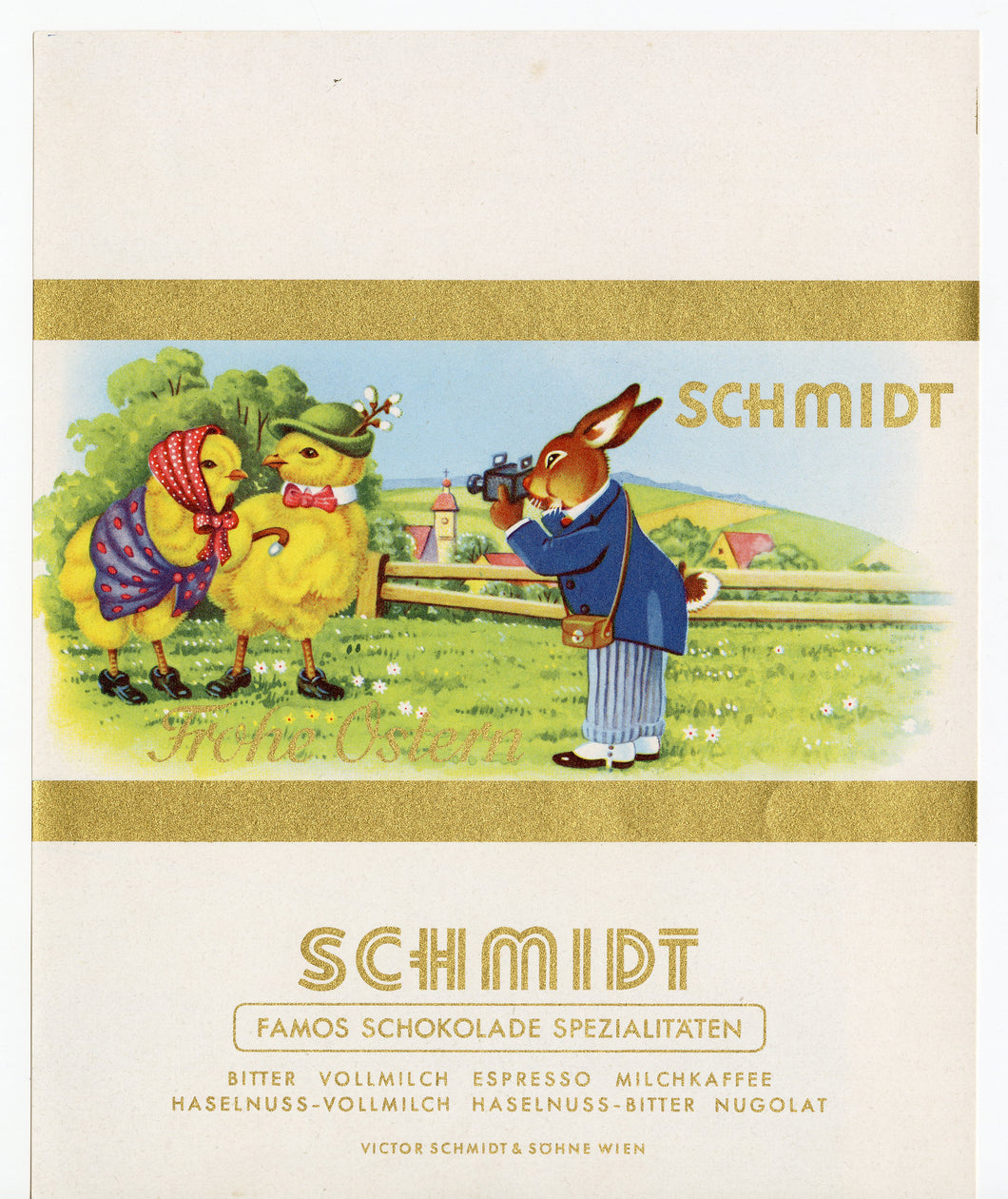Vintage Unused Schmidt Easter Chocolate Label || Chicks, Bunnies