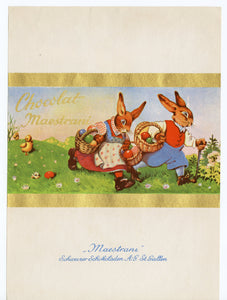 Vintage Unused Maestrani Swiss Chocolate Label || Easter Bunnies