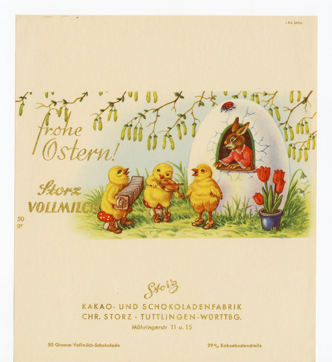 Vintage Unused Storz Milk Chocolate Label || Easter, Bunny, Chicks