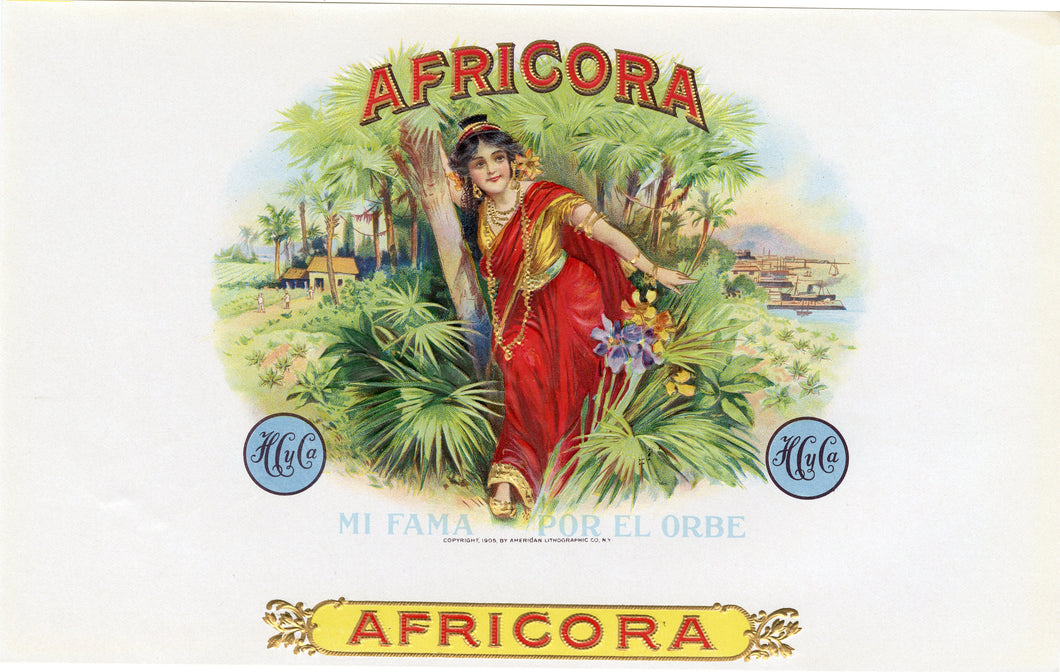 Antique, Unused AFRICORA Cigar, Tobacco Label || Gold, Embossed