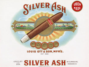 Antique, Unused SILVER ASH Cigar, Tobacco Label || Gold, Embossed