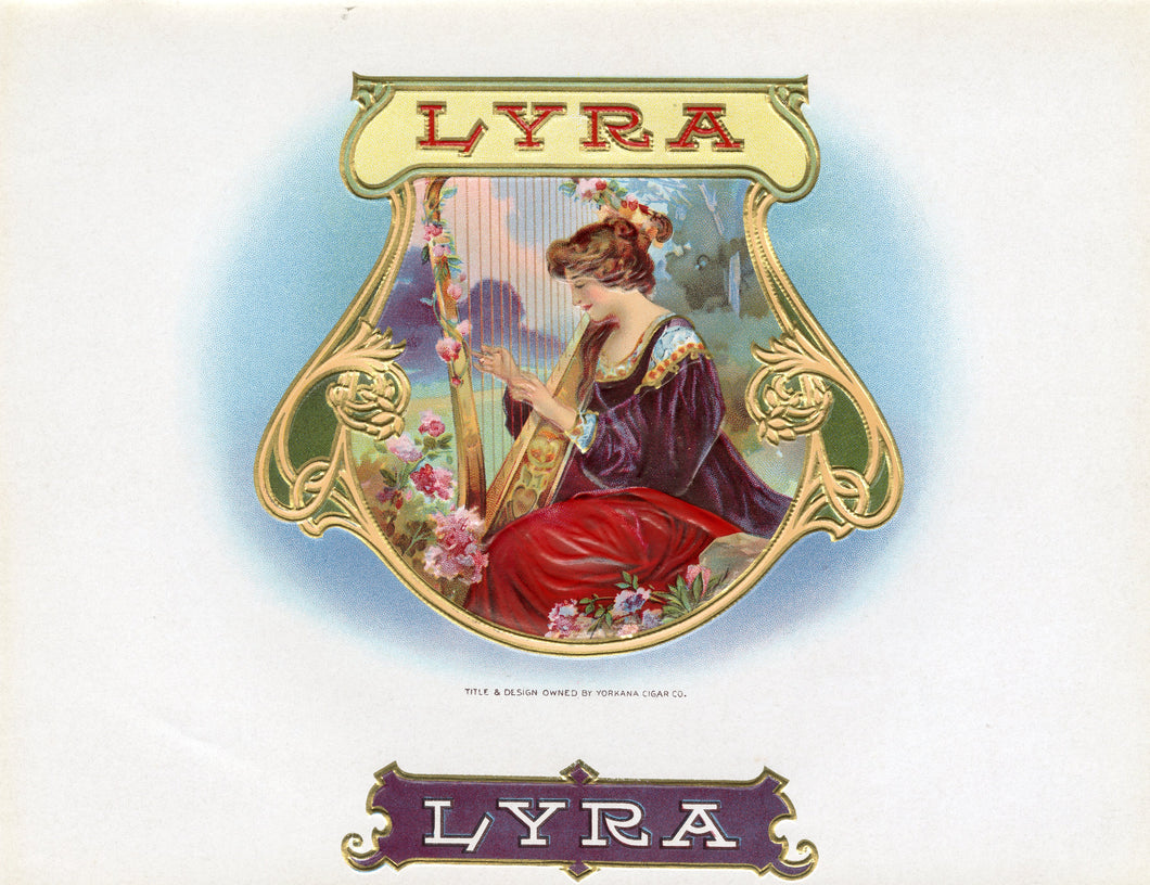 Antique Unused LYRA Cigar, Tobacco || Gold, Embossed, Woman and Harp