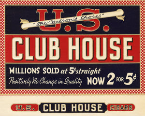 Antique Unused U.S. CLUB HOUSE Cigar, Tobacco Label || Gold, Embossed