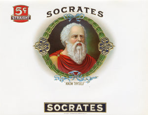 Antique Unused SOCRATES Cigar, Tobacco Label || Gold, Embossed 